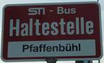 (133'348) - STI-Haltestellenschild - Thun, Pfaffenbhl - am 21. April 2011