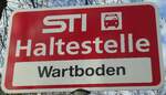 (136'751) - STI-Haltestellenschild - Thun, Wartboden - am 20. November 2011