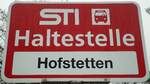 (137'198) - STI-Haltestellenschild - Thun, Hofstetten - am 12. Dezember 2011