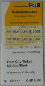 (243'055) - STI-Mehrfahrtenkarte am 21. November 2022 in Thun