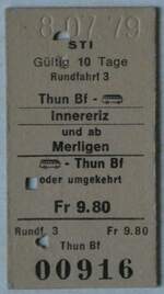 (252'010) - STI-Rundfahrtenbillet vom 8. Juli 1979 am 25. Juni 2023 in Thun
