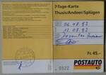 (256'540) - Postauto-7-Tage-Karte - Thusis/Andeer/Splgen - am 29. Oktober 2023 in Thun 