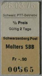 (258'493) - PTT-Einzelbillet vom 26. Mrz 1976 am 8. Januar 2024 in Thun
