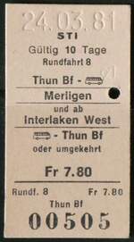 Thun/839113/259266---sti-rundfahrtenbillet-vom-24-maerz (259'266) - STI-Rundfahrtenbillet vom 24. Mrz 1981 am 11. Februar 2024 in Thun