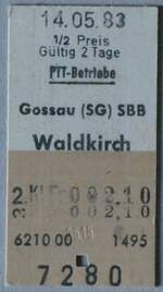 (259'610) - PTT-Einzelbillet vom 14. Mai 1983 am 25. Februar 2024 in Thun