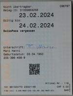 (259'775) - SwissPass vergessen am 29. Februar 2024 in Thun
