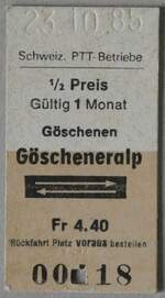 (261'577) - PTT-Einzelbillet vom 23. Oktober 1985 am 20. April 2024 in Thun