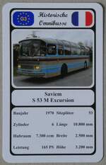 (270'653) - Quartett-Spielkarte mit Saviem S 53 M Excursion von 1970 am 5. Januar 2025 in Thun