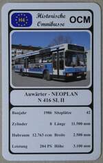 (274'650) - Quartett-Spielkarte mit Auwrter - NEOPLAN N 416 SL II von 1986 am 4.