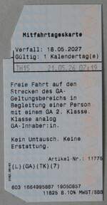 (290'874) - Mitfahrtageskarte vom 21.