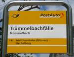 (194'437) - PostAuto-Haltestellenschild - Trmmelbach, Trmmelbachflle - am 25. Juni 2018