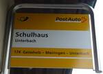 unterbach-2/747044/183536---postauto-haltestellenschild---unterbach-schulhaus (183'536) - PostAuto-Haltestellenschild - Unterbach, Schulhaus - am 19. August 2017