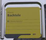 (155'767) - STI-Haltestellenschild - Wimmis, Bachtele - am 13. Oktober 2014