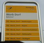 (132'413) - PostAuto-Haltestellenschild - Worb Dorf, Bahnhof - am 24.