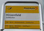 (168'448) - PostAuto-Haltestellenschild - Zollikofen, Hirzenfeld - am 11. Januar 2016