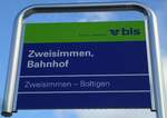 (142'907) - bls-Haltestellenschild - Zweisimmen, Bahnhof - am 2.