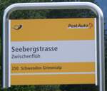 Zwischenfluh/855063/264327---postauto-haltestellenschild---zwischenflueh-seebergstrasse (264'327) - PostAuto-Haltestellenschild - Zwischenflh, Seebergstrasse - am 4. Juli 2024