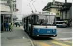 (030'621) - TF Fribourg - Nr. 38 - Saurer/Hess Trolleybus am 3. April 1999 beim Bahnhof Fribourg