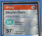 (202'314) - tpg-Haltestellenschild - Meyrin, Meyrin-Gare - am 11.