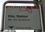 (142'604) - GLARNER BUS/Autobetrieb Sernftal-Haltestellenschild - Elm, Station - am 23. Dezember 2012