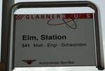 Elm/742428/142605---glarner-busautobetrieb-sernftal-haltestellenschild-- (142'605) - GLARNER BUS/Autobetrieb Sernftal-Haltestellenschild - Elm, Station - am 23. Dezember 2012
