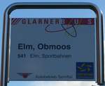 (166'139) - GLARNER BUS/Autobetrieb Sernftal-Haltestellenschild - Elm, Obmoos - am 10. Oktober 2015