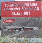 (206'334) - Plakat fr 50-JAHRE-JUBILUM Autobetrieb Sernftal AG am 15. Juni 2019 in Engi, Garage