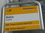 (231'990) - PostAuto-Haltestellenschild - Linthal, Bebie - am 10.