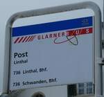 (231'993) - GLARNER BUS-Haltestellenschild - Linthal, Post - am 10.