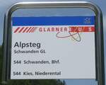 (226'455) - GLARNER BUS-Haltestellenschild - Schwanden GL, Alpsteg - am 12. Juli 2021