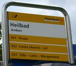 (165'247) - PostAuto-Haltestellenschild - Andeer, Heilbad - am 19. September 2015