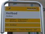 (165'248) - PostAuto-Haltestellenschild - Andeer, Heilbad - am 19. September 2015