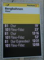 (233'765) - PostAuto-Infobildschirm am 11. Mrz 2022 in Flims, Bergbahnen