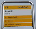 (284'809) - PostAuto-Haltestellenschild - M�stair, Somvih - am 10. Februar 2026