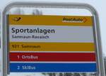 samnaun/747395/188774---postautoortsbusskibus-haltestellenschild---samnaun-ravaisch-sportanlagen (188'774) - PostAuto/OrtsBus/SkiBus-Haltestellenschild - Samnaun-Ravaisch, Sportanlagen - am 16. Februar 2018