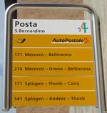 (208'032) - PostAuto-Haltestellenschild - S.Bernardino, Posta - 21.