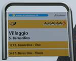 (241'288) - PostAuto-Haltestellenschild - S. Bernardino, Villaggio - am 14. Oktober 2022