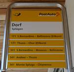 (180'488) - PostAuto-Haltestellenschild - Splgen, Dorf - am 23. Mai 2017