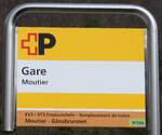 (285'242) - +P-Haltestellenschild - Moutier, Gare - am 6. M�rz 2026