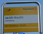 (174'895) - PostAuto-Haltestellenschild - Srenberg, Skilift Rischli - am 11. September 2016