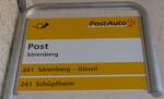 (206'866) - PostAuto-Haltestellenschild - Srenberg, Post - am 30. Juni 2019
