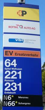 (280'972) - +P/ROTTAL AUTO AG/vbl-Haltestellenschild - Wolhusen, Bahnhof - am 4. Oktober 2025