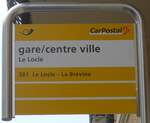 (203'612) - PostAuto-Haltestellenschild - Le Locle, gare/centre ville - am 13. April 2019