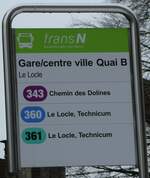 (245'642) - transN-Haltestellenschild - Le Locle, Gare/centre ville - am 2. Februar 2023
