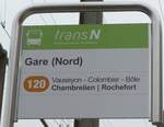 (168'780) - transN-Haltestellenschild - Neuchtel, Gare (Nord) - am 20. Februar 2016