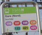 (223'996) - transN-Haltestellenschild - Neuchtel, Gare (Nord) - am 7.