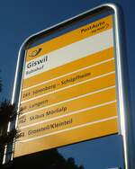 (139'187) - PostAuto-Haltestellenschild - Giswil, Bahnhof - am 2. Juni 2012