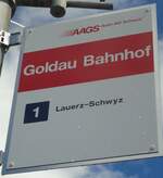 (139'453) - AAGS-Haltestellenschild - Goldau, Bahnhof - am 11. Juni 2012