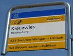 (216'867) - PostAuto-Haltestellenschild - Reichenburg, Kreuzwies - am 9.