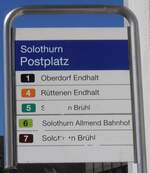(290'592) - BSU-Haltestellenschild  - Solothurn, Postplatz - am 1.